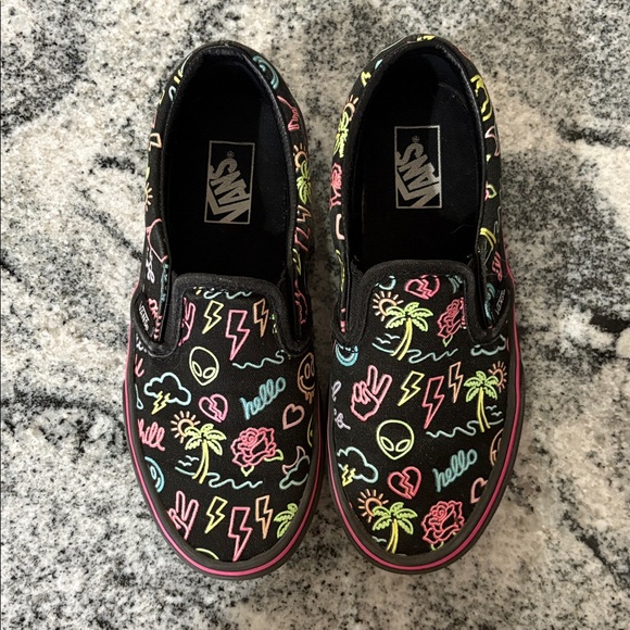 Vans Other - Vans Black Slip-Ons with Neon Graphics
